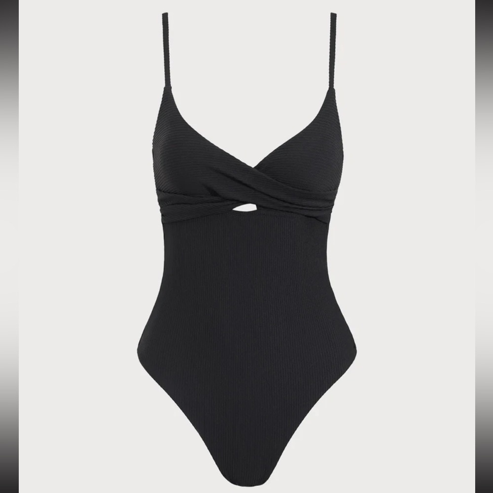 BERLOOK Textured black One Piece Swimsuit Strappy Back High Cut Sz XL